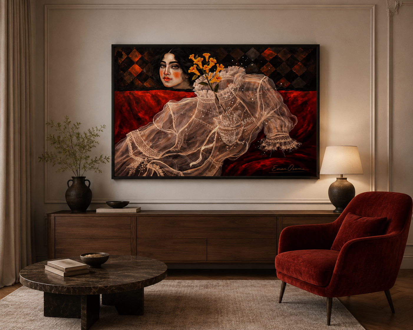 Elegant woman in lace with flowers